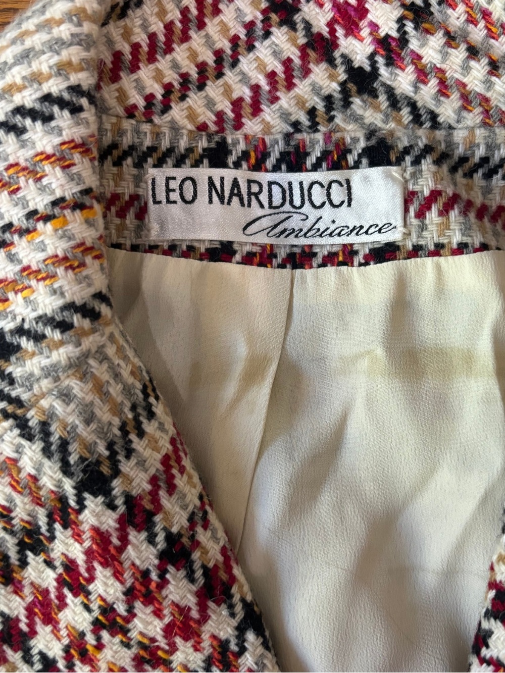 Vintage 70s Leo Narducci Ambiance Tweed Plaid Belted Jacket Size 14 - Picture 10 of 13